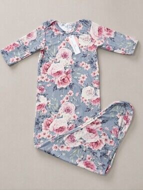 Bailey's Blossoms NWT 0-3M Floral Knotted Newborn Gown Rose Baby Girl